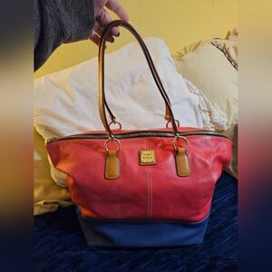 Dooney & Bourke Red and Blue Leather Tote Bag
